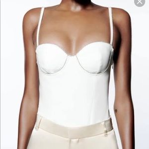 Zara White Rhinestone Bodysuit